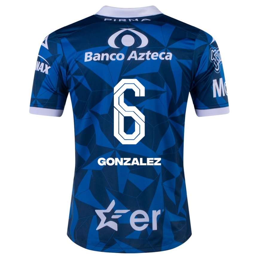 Kinder Fußball Pablo González #6 Blau Auswärtstrikot Trikot 2023/24 T-Shirt Luxemburg