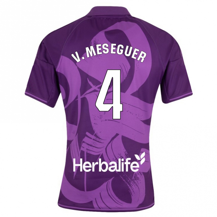 Kinder Fußball Víctor Meseguer #4 Violett Auswärtstrikot Trikot 2023/24 T-Shirt Luxemburg