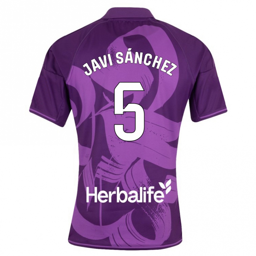 Kinder Fußball Javi Sánchez #5 Violett Auswärtstrikot Trikot 2023/24 T-Shirt Luxemburg