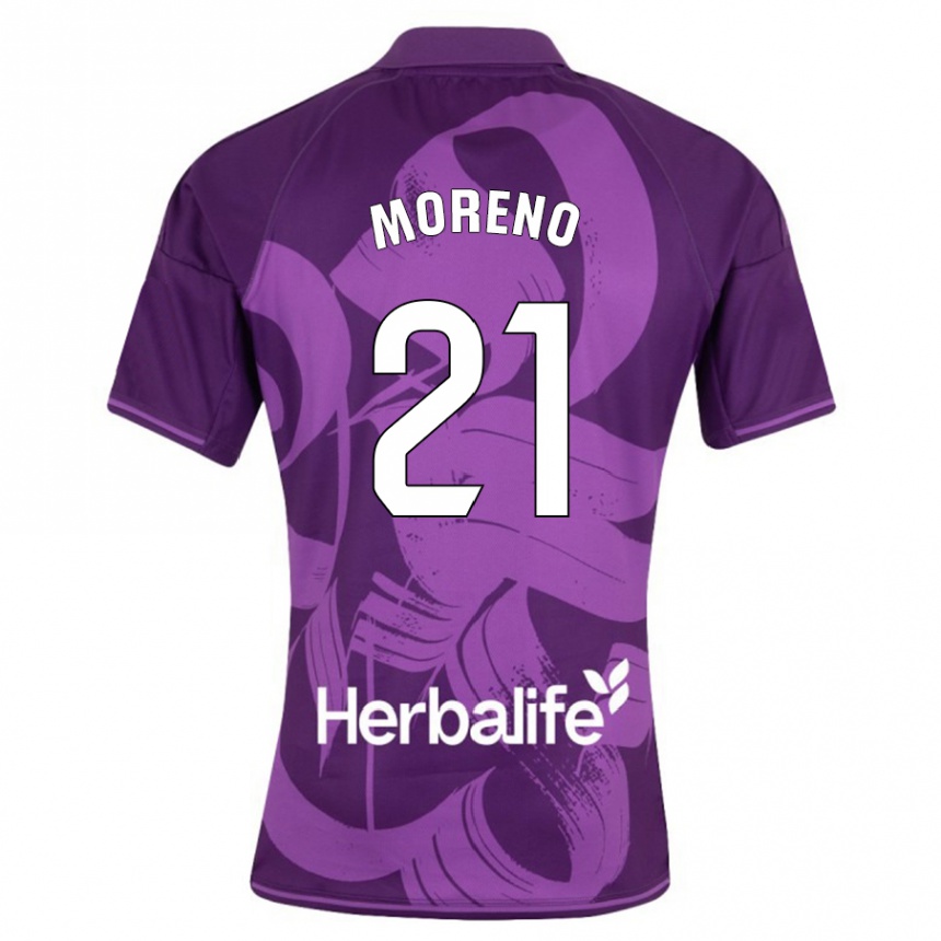 Kinder Fußball Xavi Moreno #21 Violett Auswärtstrikot Trikot 2023/24 T-Shirt Luxemburg