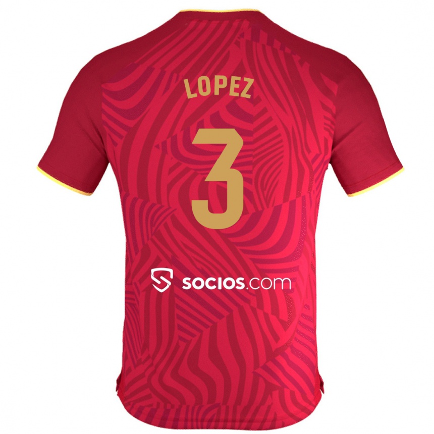 Kinder Fußball David López #3 Rot Auswärtstrikot Trikot 2023/24 T-Shirt Luxemburg