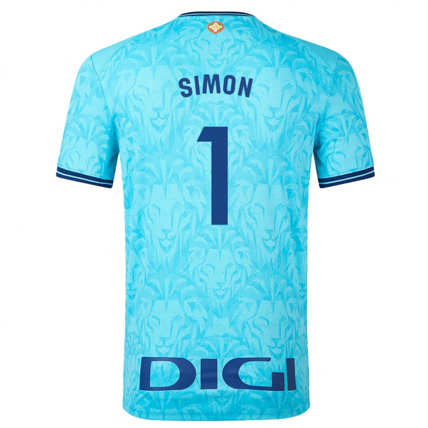 Kinder Fußball Unai Simón #1 Himmelblau Auswärtstrikot Trikot 2023/24 T-Shirt Luxemburg