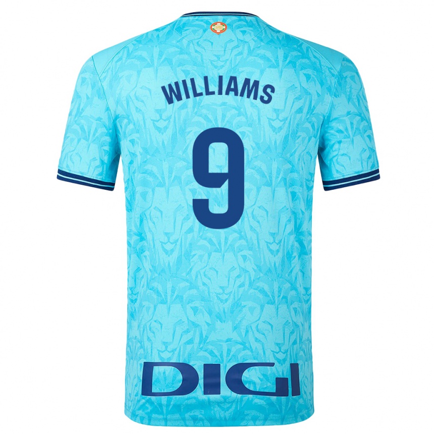 Kinder Fußball Iñaki Williams #9 Himmelblau Auswärtstrikot Trikot 2023/24 T-Shirt Luxemburg