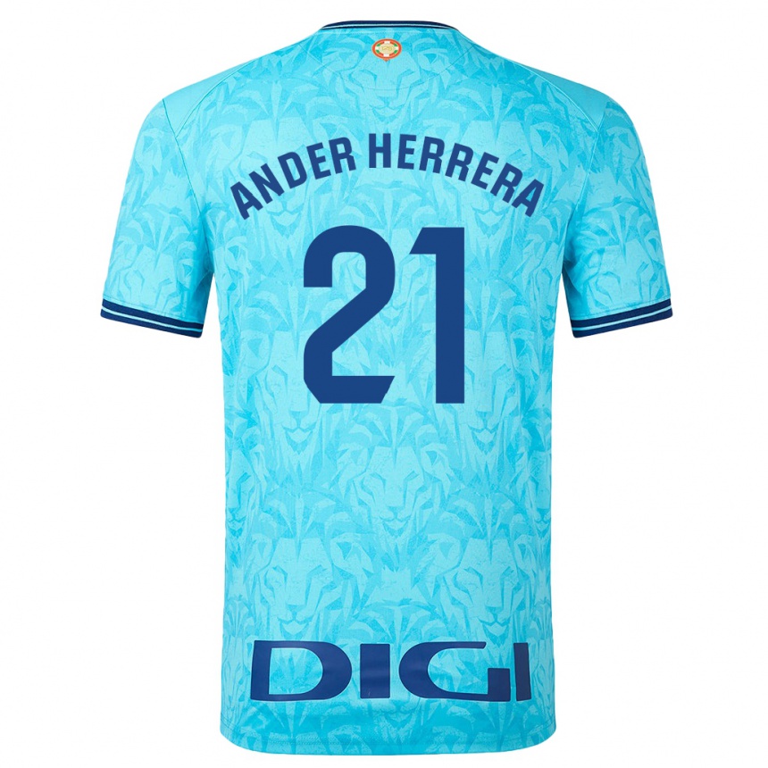 Kinder Fußball Ander Herrera #21 Himmelblau Auswärtstrikot Trikot 2023/24 T-Shirt Luxemburg