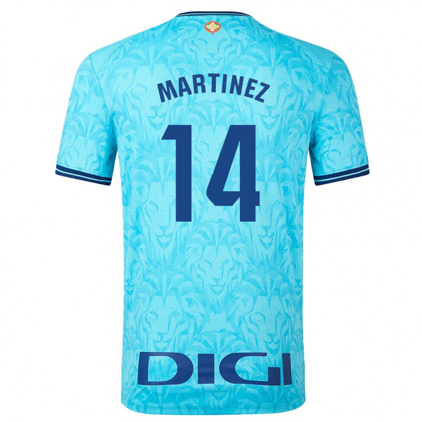 Kinder Fußball Pablo Martínez #14 Himmelblau Auswärtstrikot Trikot 2023/24 T-Shirt Luxemburg