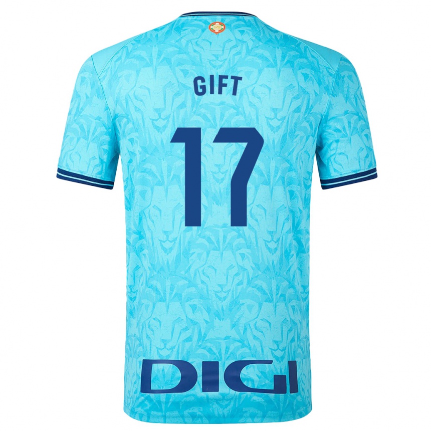 Kinder Fußball Elijah Gift #17 Himmelblau Auswärtstrikot Trikot 2023/24 T-Shirt Luxemburg