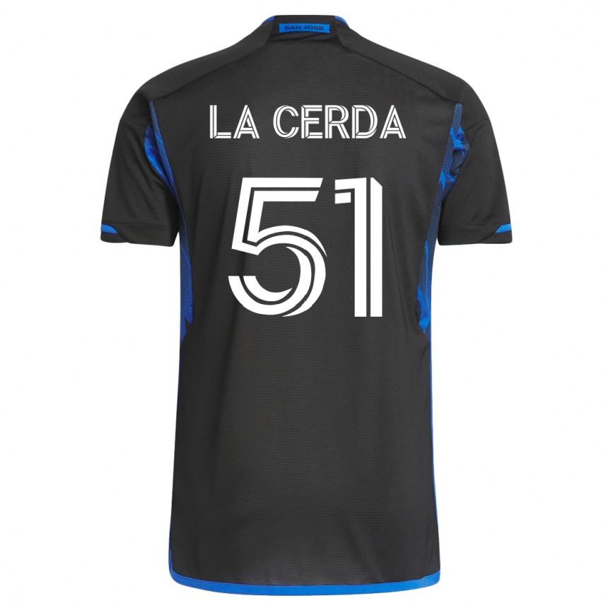 Herren Fußball Eric De La Cerda #51 Blau Schwarz Heimtrikot Trikot 2023/24 T-Shirt Luxemburg