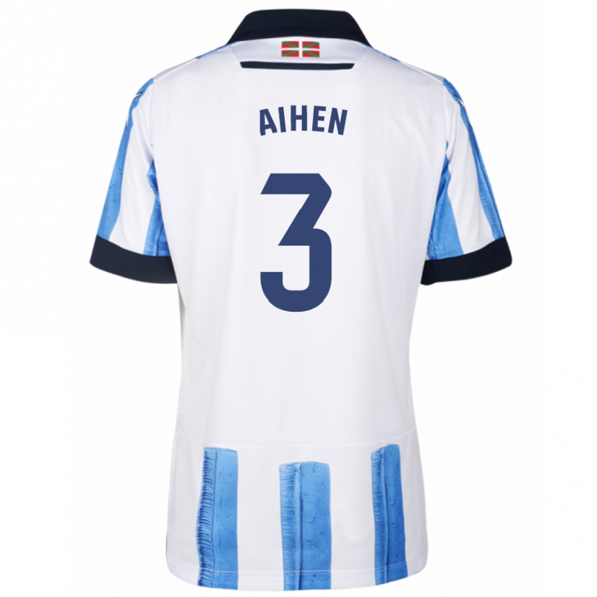 Herren Fußball Aihen Muñoz #3 Blau Weiss Heimtrikot Trikot 2023/24 T-Shirt Luxemburg