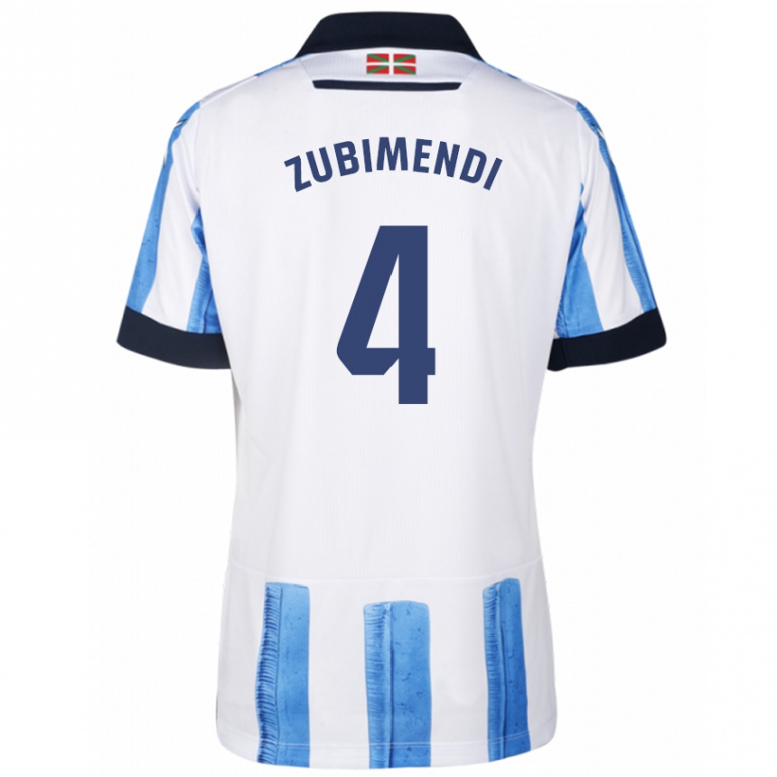 Herren Fußball Martín Zubimendi #4 Blau Weiss Heimtrikot Trikot 2023/24 T-Shirt Luxemburg