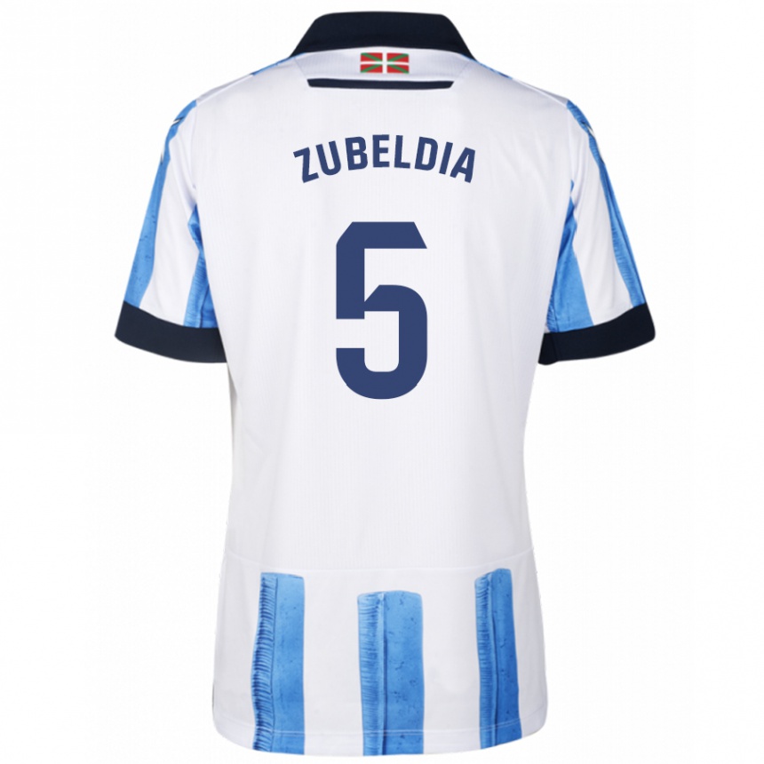 Herren Fußball Igor Zubeldia #5 Blau Weiss Heimtrikot Trikot 2023/24 T-Shirt Luxemburg
