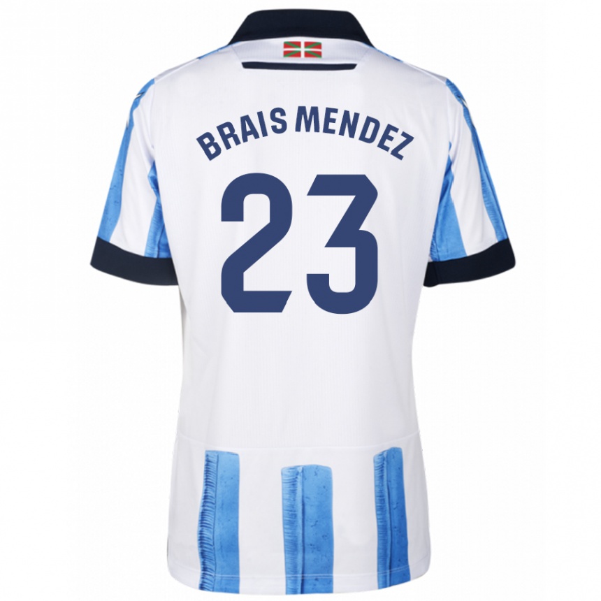 Herren Fußball Brais Méndez #23 Blau Weiss Heimtrikot Trikot 2023/24 T-Shirt Luxemburg