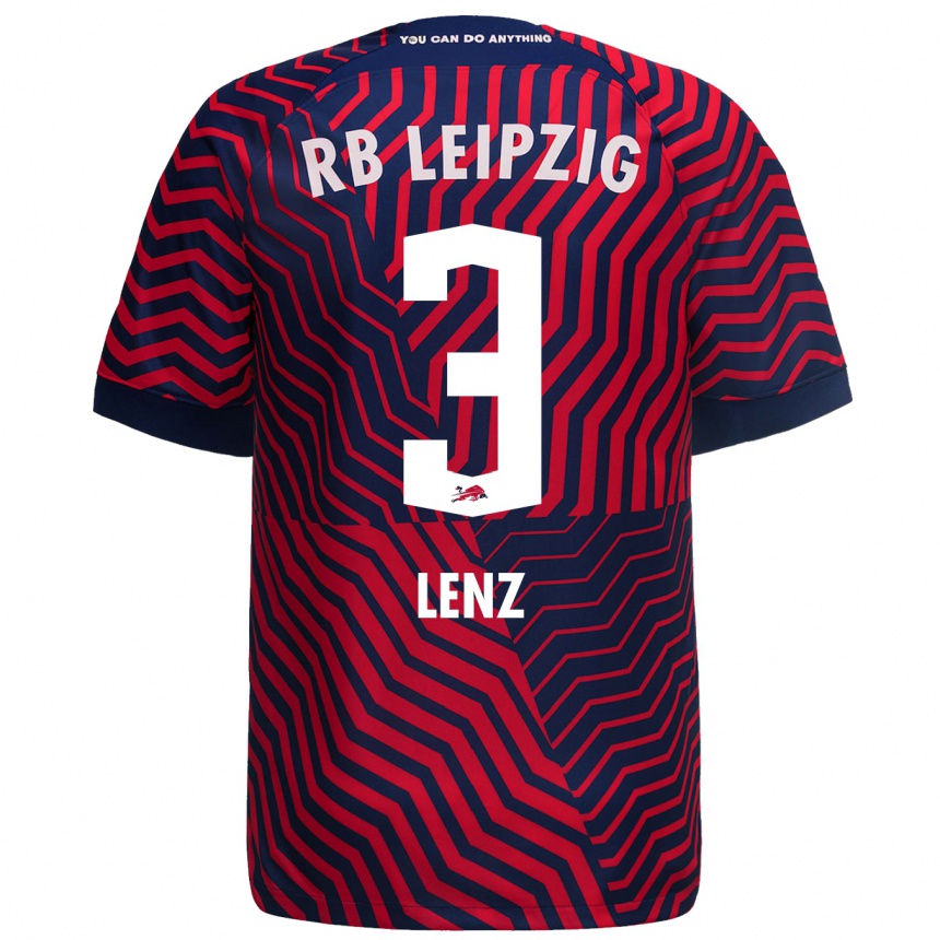 Herren Fußball Christopher Lenz #3 Blau Rot Auswärtstrikot Trikot 2023/24 T-Shirt Luxemburg