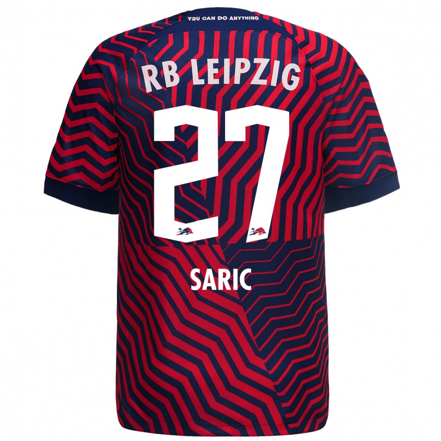 Herren Fußball Lucio Saric #27 Blau Rot Auswärtstrikot Trikot 2023/24 T-Shirt Luxemburg