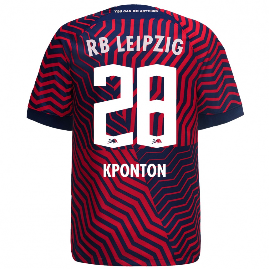 Herren Fußball Marwan Kponton #28 Blau Rot Auswärtstrikot Trikot 2023/24 T-Shirt Luxemburg
