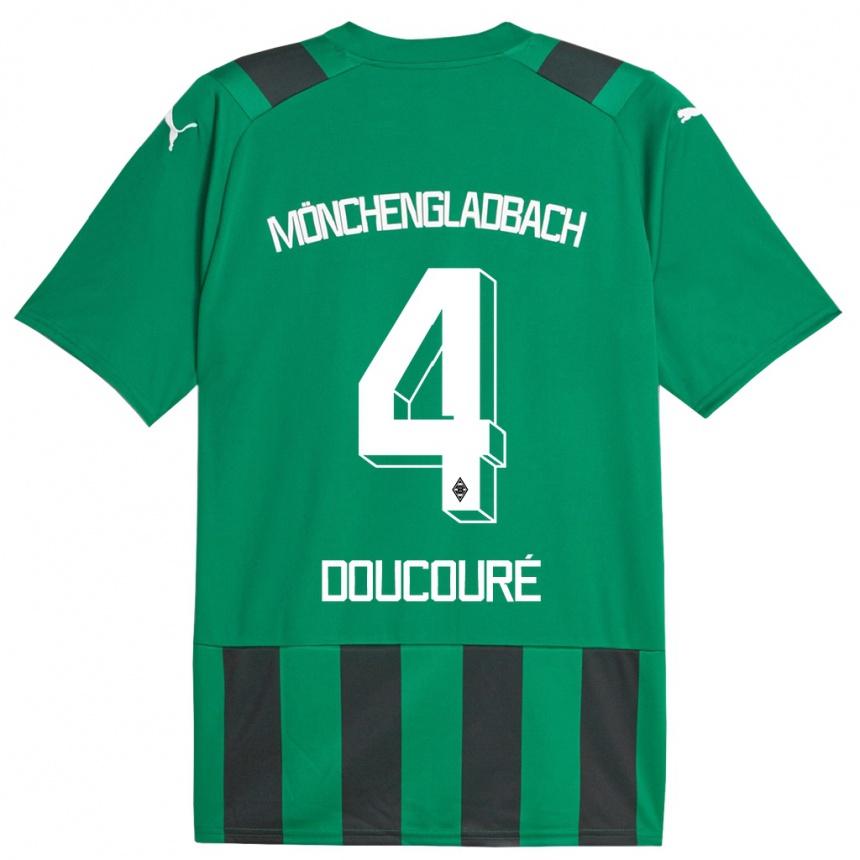 Herren Fußball Mamadou Doucouré #4 Schwarz Grün Auswärtstrikot Trikot 2023/24 T-Shirt Luxemburg