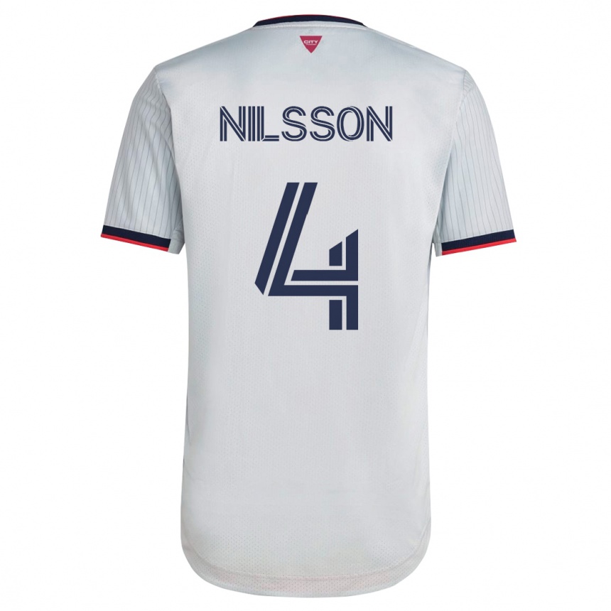 Herren Fußball Joakim Nilsson #4 Weiß Auswärtstrikot Trikot 2023/24 T-Shirt Luxemburg