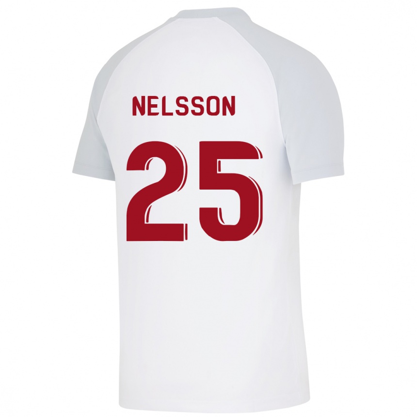 Herren Fußball Victor Nelsson #25 Weiß Auswärtstrikot Trikot 2023/24 T-Shirt Luxemburg