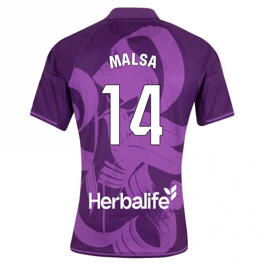Herren Fußball Mickaël Malsa #14 Violett Auswärtstrikot Trikot 2023/24 T-Shirt Luxemburg