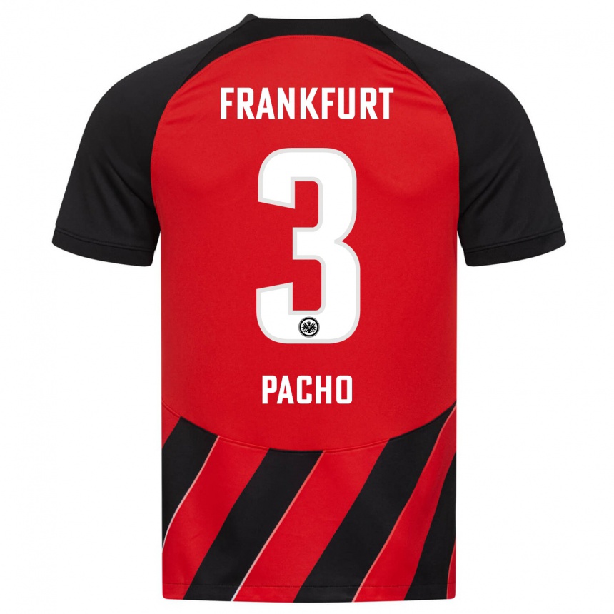 Damen Fußball Willian Pacho #3 Rot Schwarz Heimtrikot Trikot 2023/24 T-Shirt Luxemburg