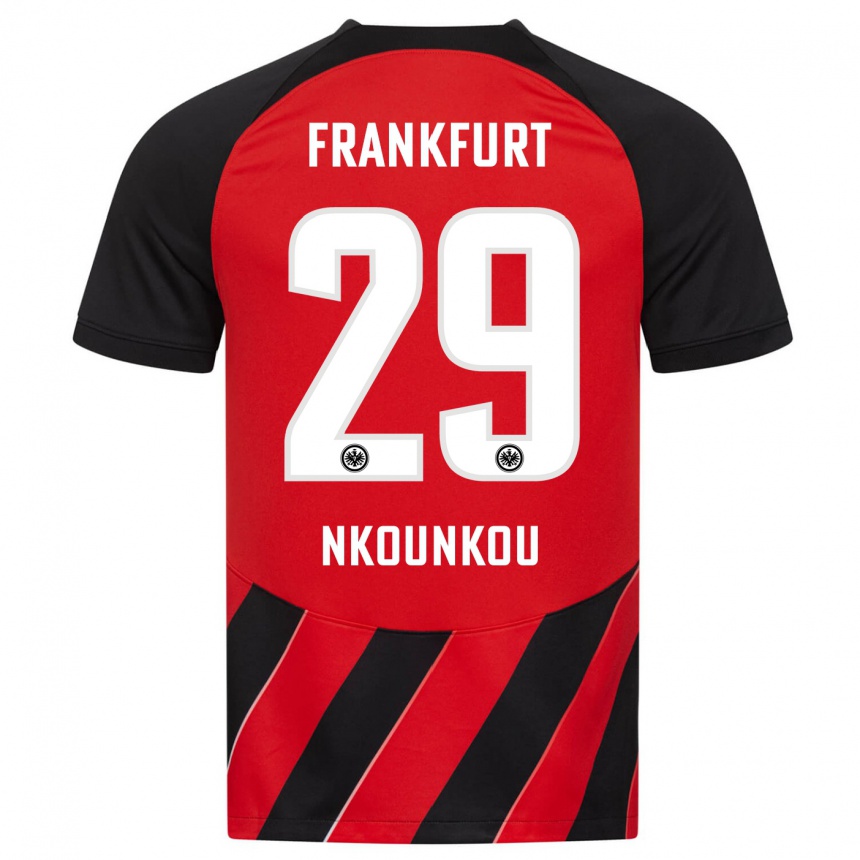 Damen Fußball Niels Nkounkou #29 Rot Schwarz Heimtrikot Trikot 2023/24 T-Shirt Luxemburg