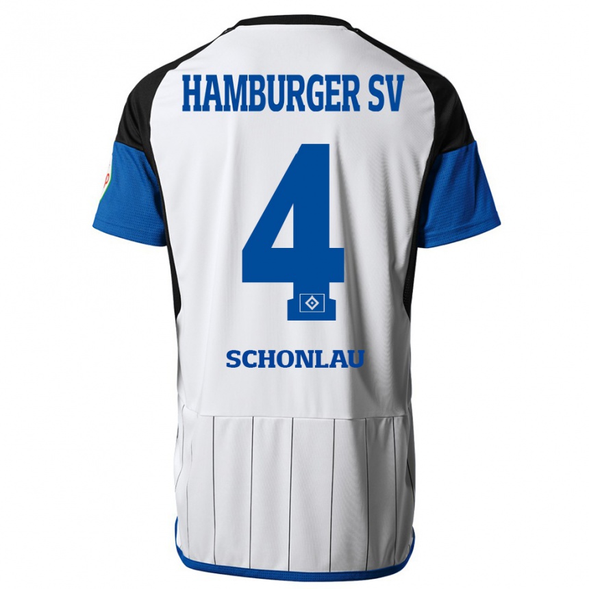 Damen Fußball Sebastian Schonlau #4 Weiß Heimtrikot Trikot 2023/24 T-Shirt Luxemburg