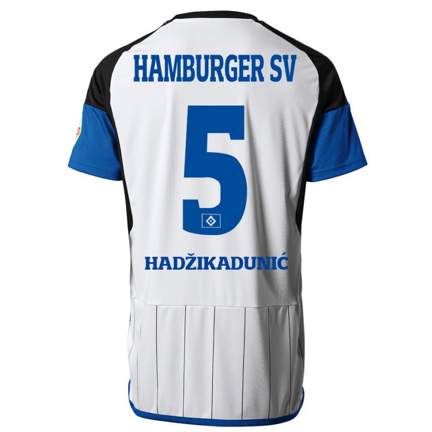 Damen Fußball Dennis Hadzikadunic #5 Weiß Heimtrikot Trikot 2023/24 T-Shirt Luxemburg