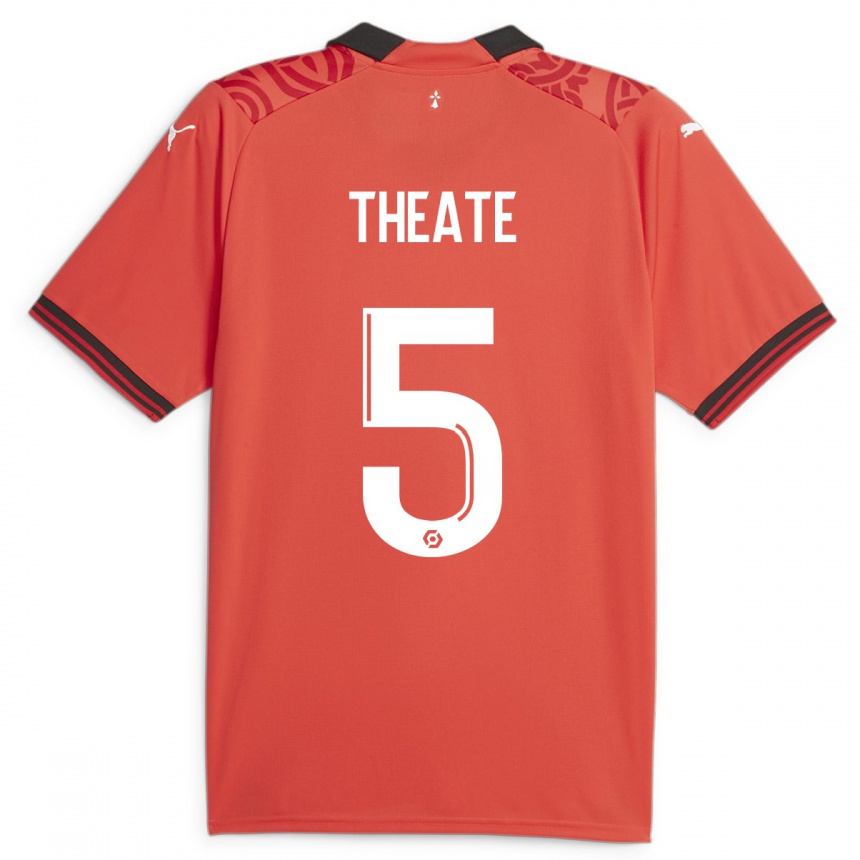 Damen Fußball Arthur Theate #5 Rot Heimtrikot Trikot 2023/24 T-Shirt Luxemburg