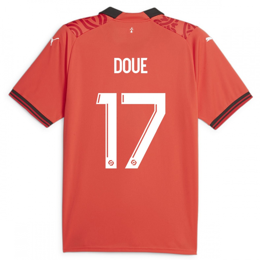Damen Fußball Guéla Doué #17 Rot Heimtrikot Trikot 2023/24 T-Shirt Luxemburg