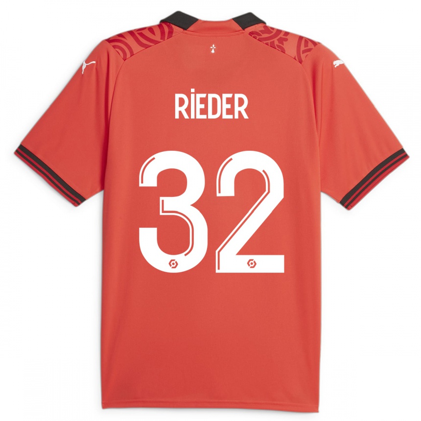 Damen Fußball Fabian Rieder #32 Rot Heimtrikot Trikot 2023/24 T-Shirt Luxemburg