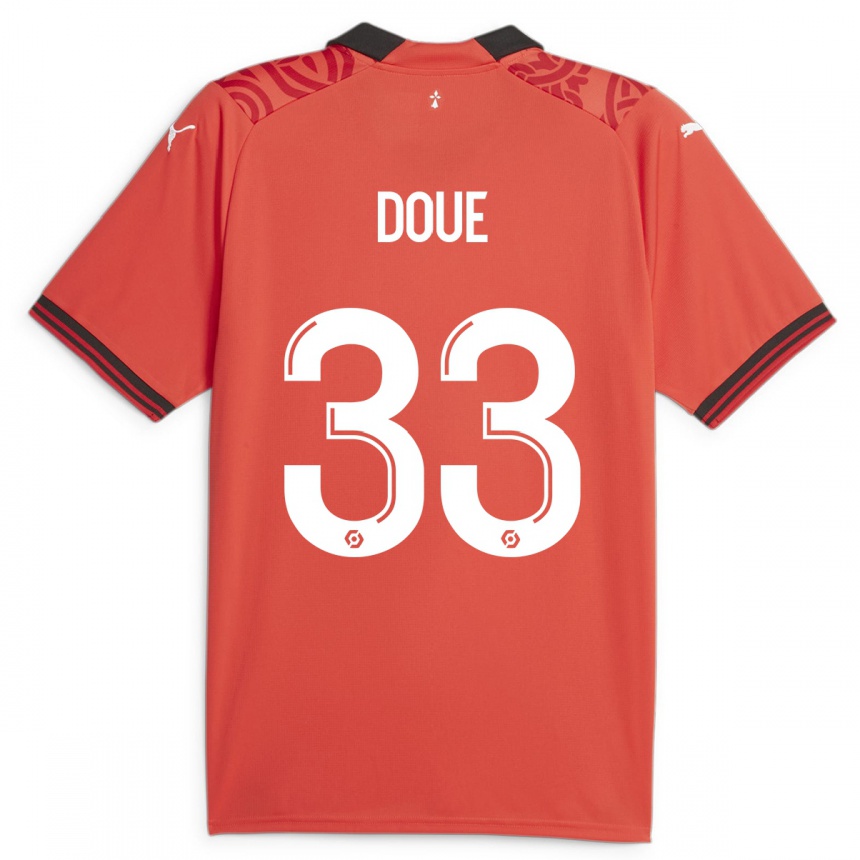 Damen Fußball Désiré Doué #33 Rot Heimtrikot Trikot 2023/24 T-Shirt Luxemburg