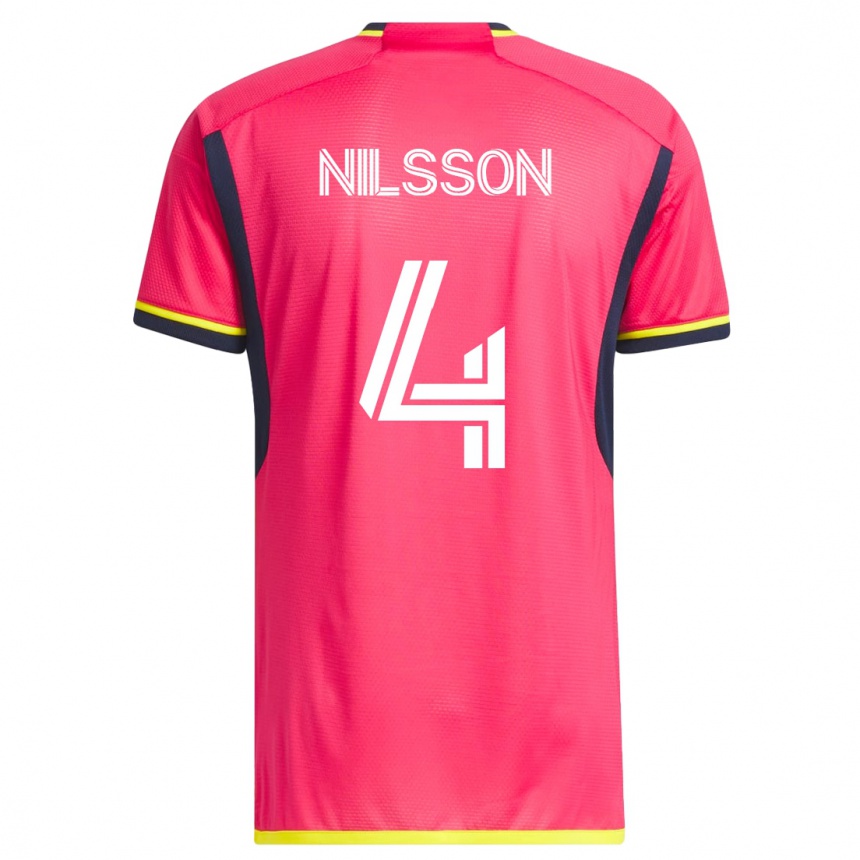 Damen Fußball Joakim Nilsson #4 Rosa Heimtrikot Trikot 2023/24 T-Shirt Luxemburg