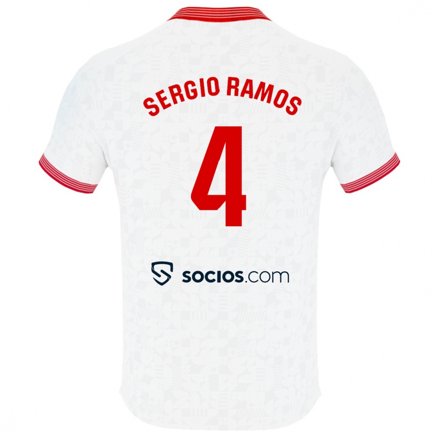 Damen Fußball Sergio Ramos #4 Weiß Heimtrikot Trikot 2023/24 T-Shirt Luxemburg