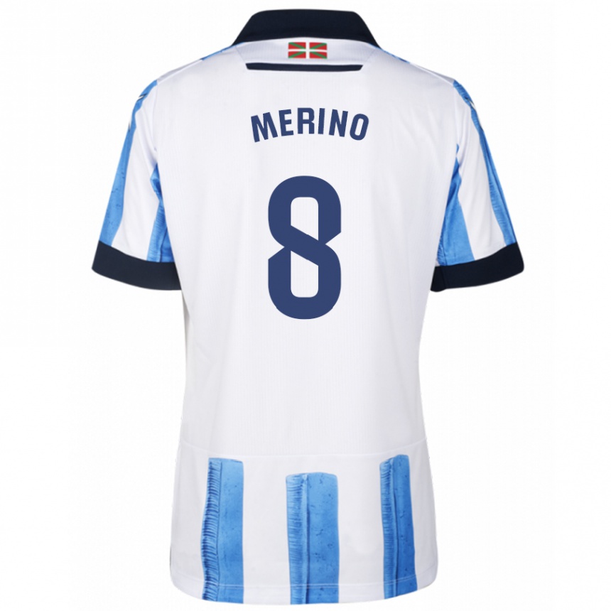 Damen Fußball Mikel Merino #8 Blau Weiss Heimtrikot Trikot 2023/24 T-Shirt Luxemburg
