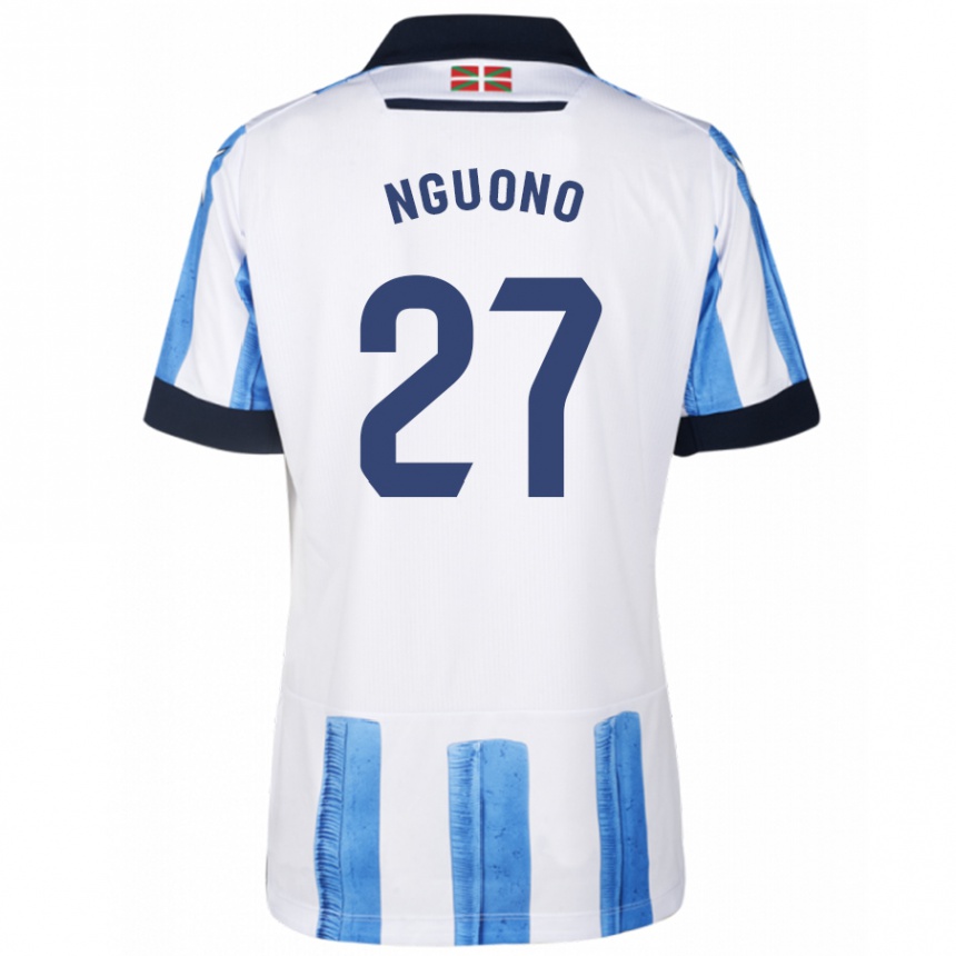 Damen Fußball Job Nguono #27 Blau Weiss Heimtrikot Trikot 2023/24 T-Shirt Luxemburg