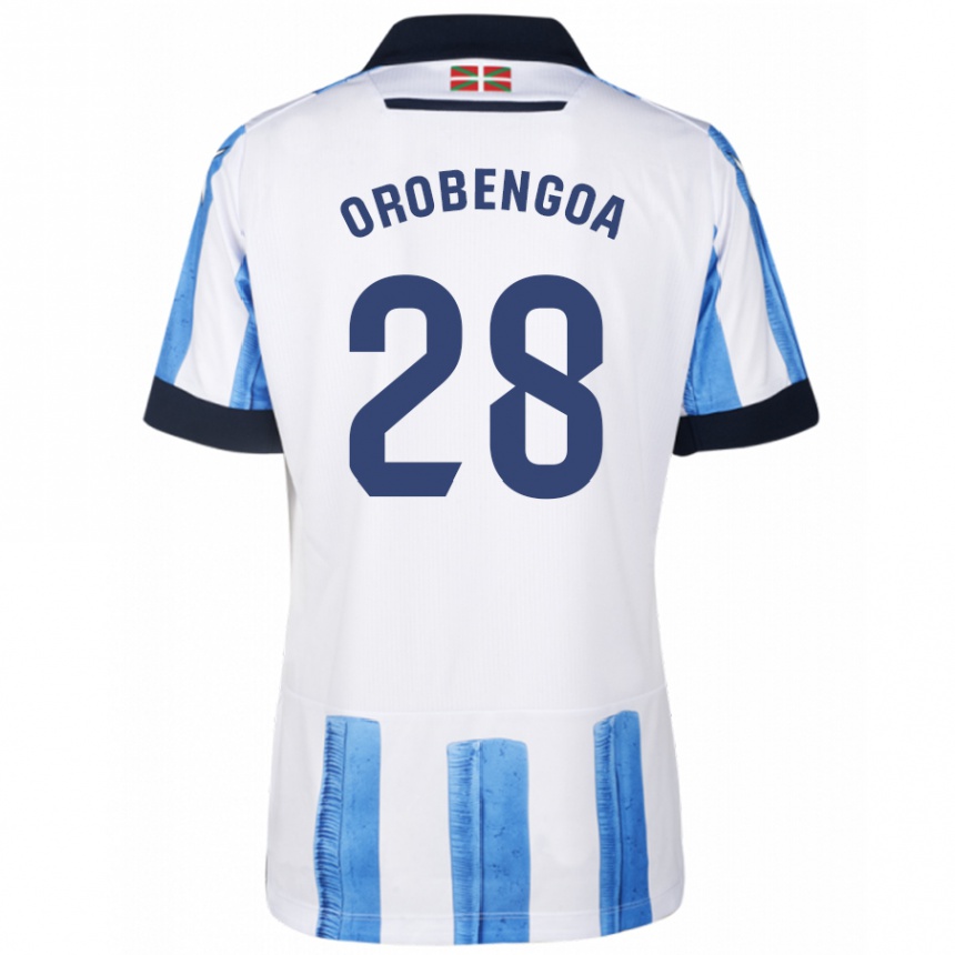 Damen Fußball Ekain Orobengoa #28 Blau Weiss Heimtrikot Trikot 2023/24 T-Shirt Luxemburg
