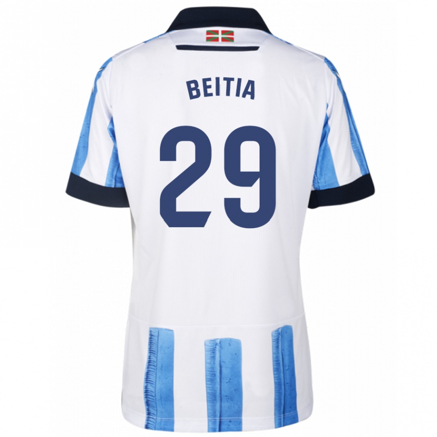 Damen Fußball Luken Beitia #29 Blau Weiss Heimtrikot Trikot 2023/24 T-Shirt Luxemburg
