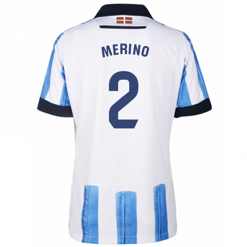 Damen Fußball Jon Merino #2 Blau Weiss Heimtrikot Trikot 2023/24 T-Shirt Luxemburg