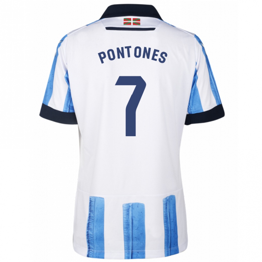 Damen Fußball Juan Carlos Pontones #7 Blau Weiss Heimtrikot Trikot 2023/24 T-Shirt Luxemburg