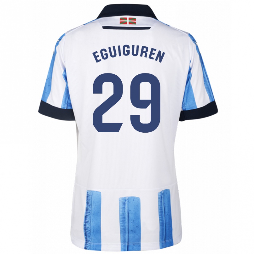 Damen Fußball Intza Eguiguren Beraza #29 Blau Weiss Heimtrikot Trikot 2023/24 T-Shirt Luxemburg