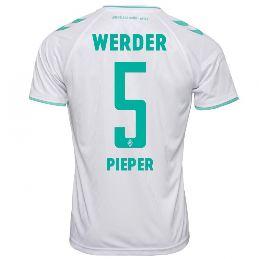 Damen Fußball Amos Pieper #5 Weiß Auswärtstrikot Trikot 2023/24 T-Shirt Luxemburg