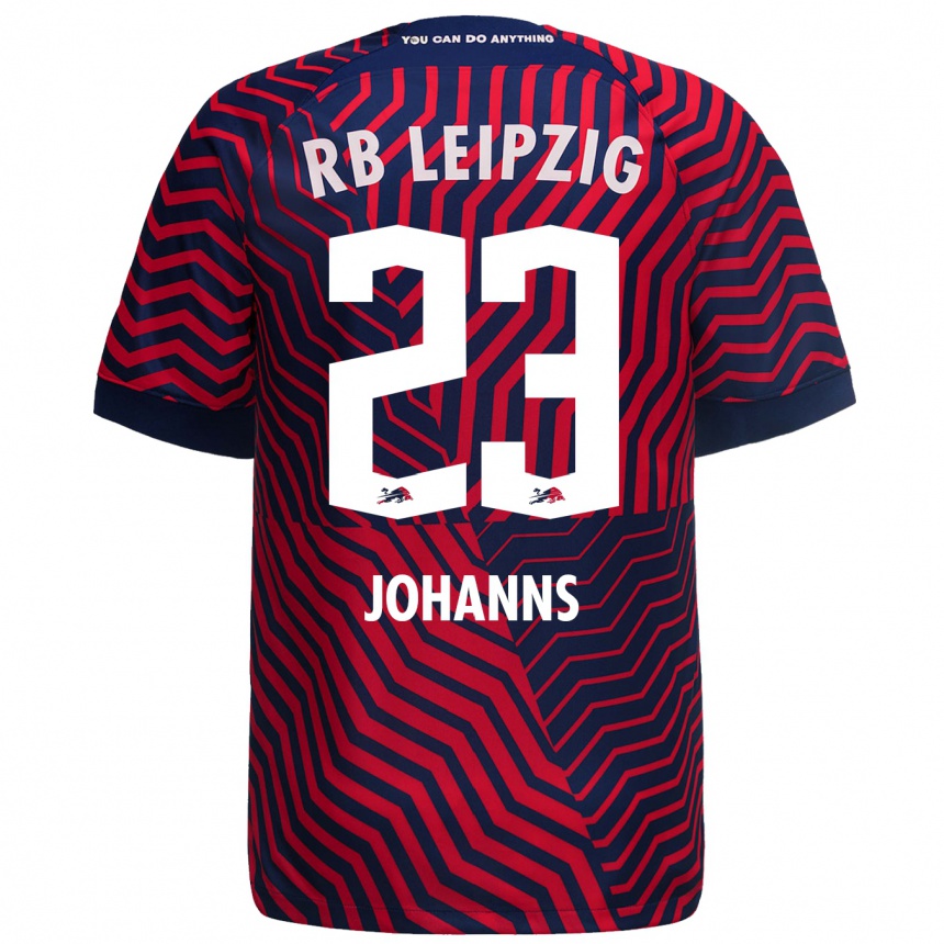 Damen Fußball Lennart Johanns #23 Blau Rot Auswärtstrikot Trikot 2023/24 T-Shirt Luxemburg