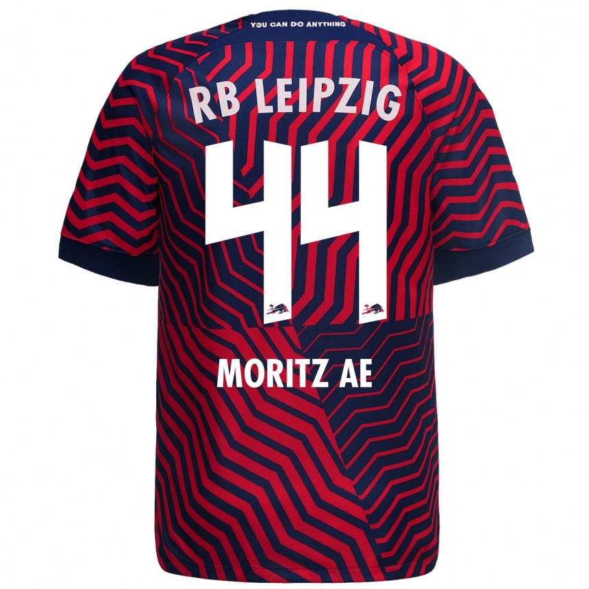 Damen Fußball Moritz Aé #44 Blau Rot Auswärtstrikot Trikot 2023/24 T-Shirt Luxemburg