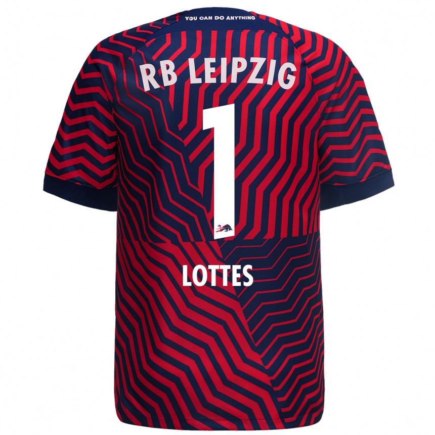 Damen Fußball Benjamin Lottes #1 Blau Rot Auswärtstrikot Trikot 2023/24 T-Shirt Luxemburg