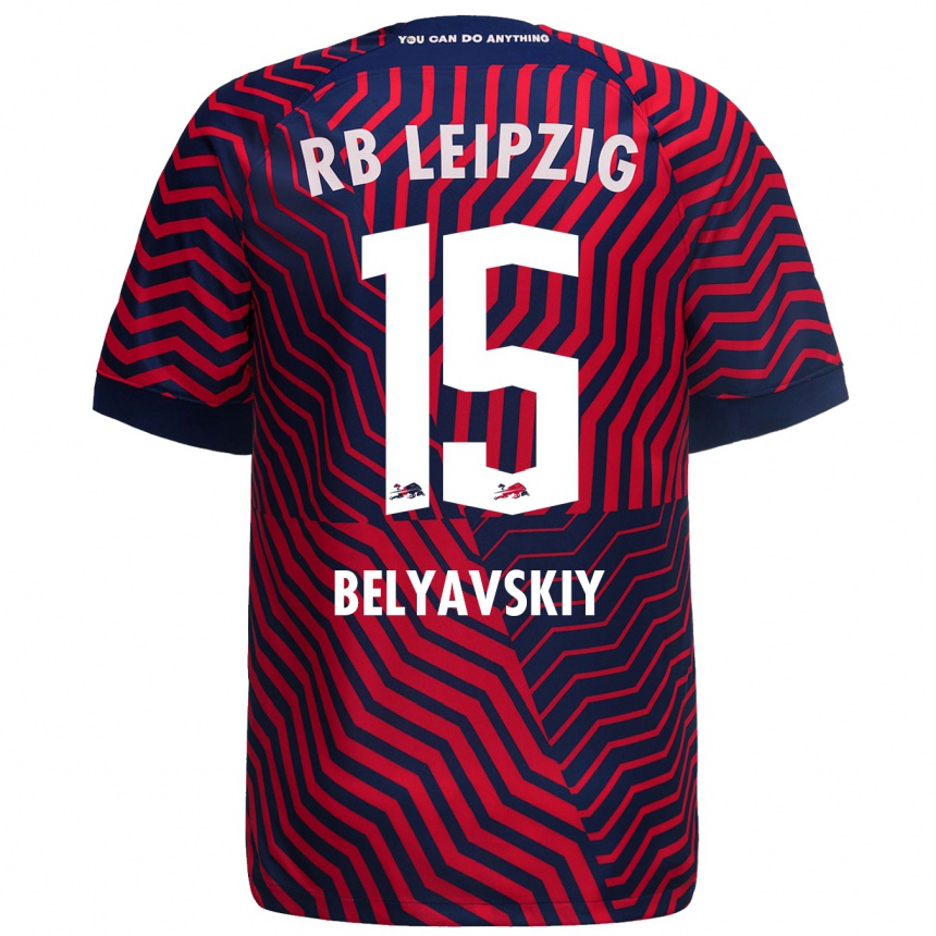 Damen Fußball David Belyavskiy #15 Blau Rot Auswärtstrikot Trikot 2023/24 T-Shirt Luxemburg