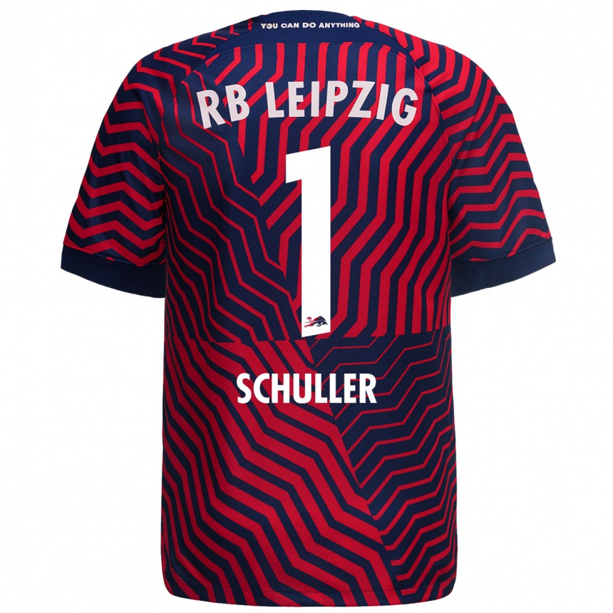 Damen Fußball Gina Schüller #1 Blau Rot Auswärtstrikot Trikot 2023/24 T-Shirt Luxemburg