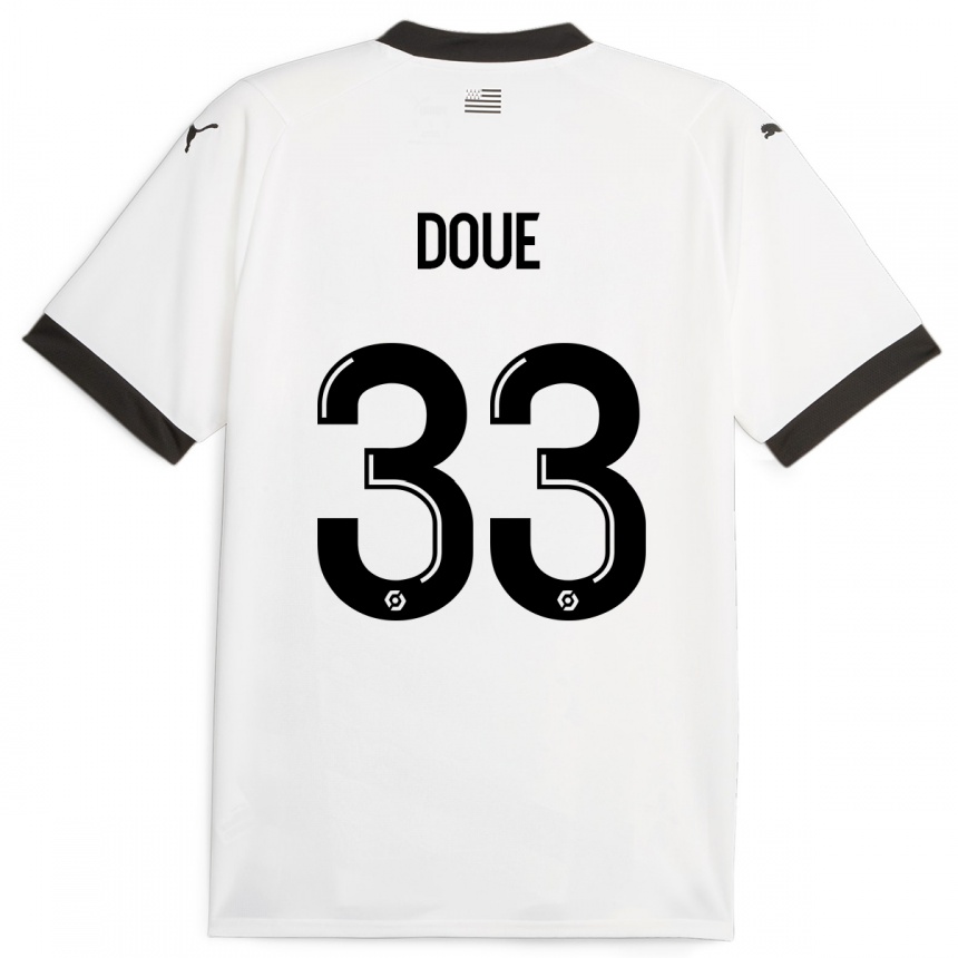 Damen Fußball Désiré Doué #33 Weiß Auswärtstrikot Trikot 2023/24 T-Shirt Luxemburg
