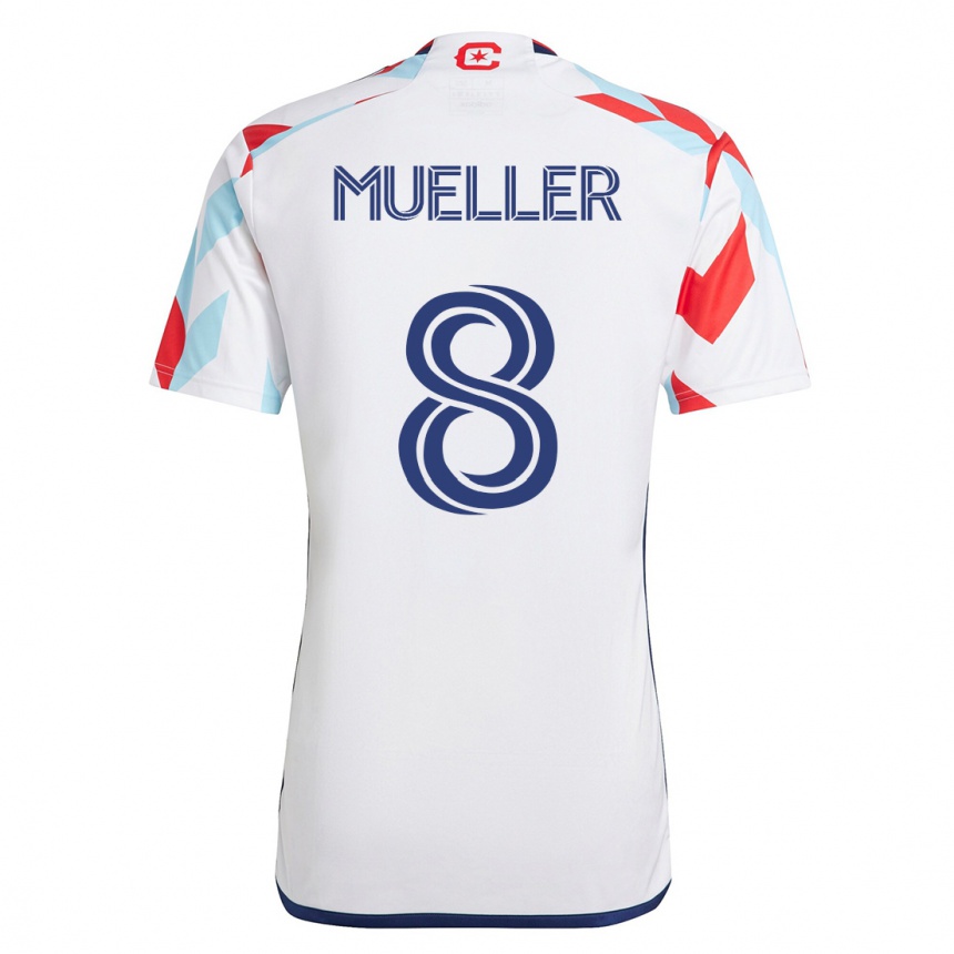 Damen Fußball Chris Mueller #8 Weiß Blau Auswärtstrikot Trikot 2023/24 T-Shirt Luxemburg