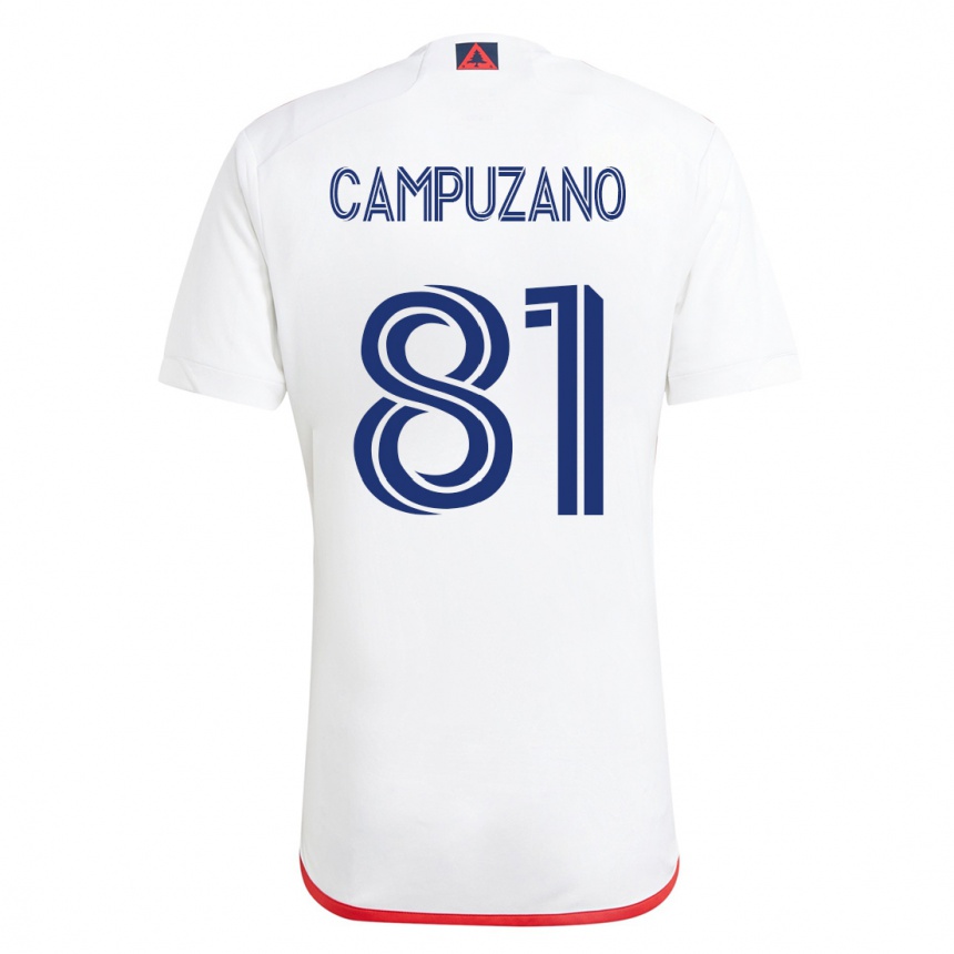 Damen Fußball Nico Campuzano #81 Weiß Rot Auswärtstrikot Trikot 2023/24 T-Shirt Luxemburg