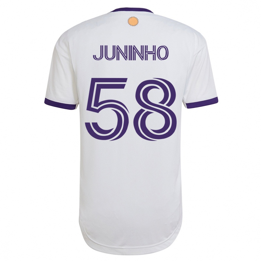 Damen Fußball Juninho #58 Weiß Auswärtstrikot Trikot 2023/24 T-Shirt Luxemburg