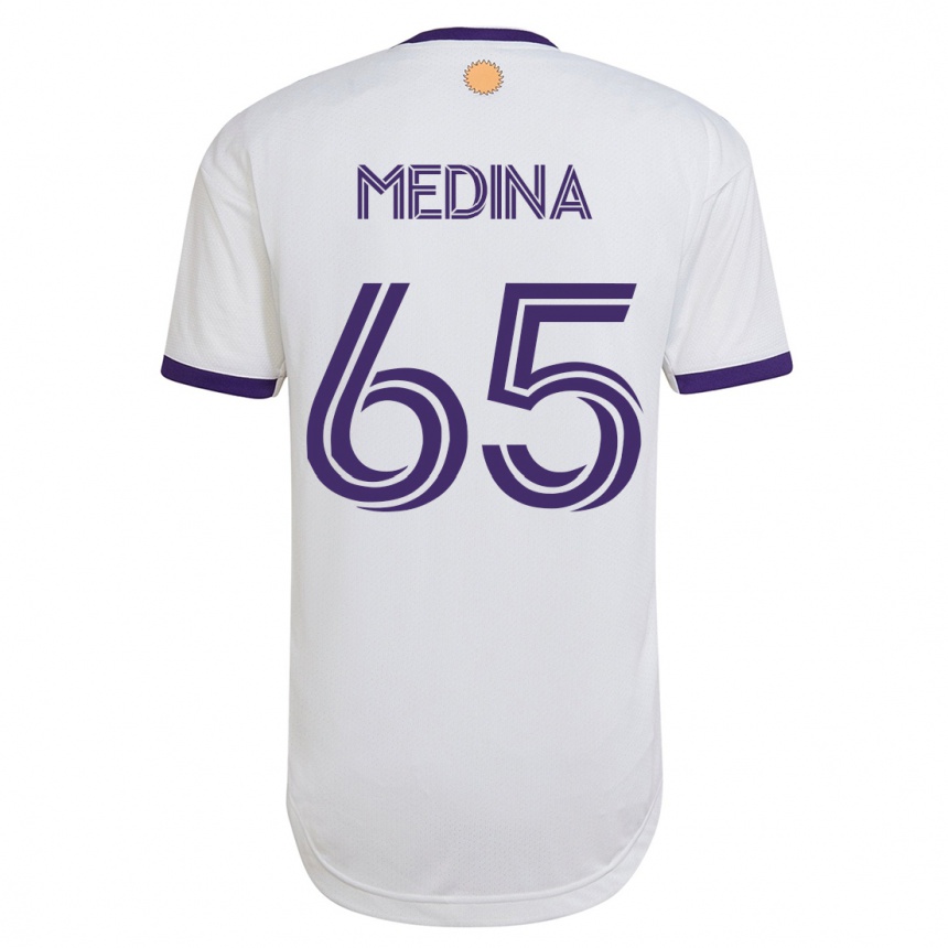 Damen Fußball Cristian Medina #65 Weiß Auswärtstrikot Trikot 2023/24 T-Shirt Luxemburg